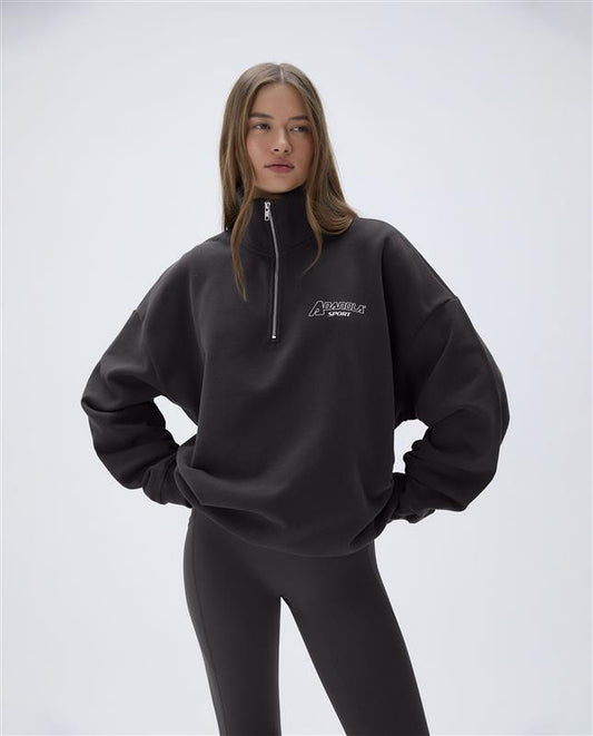 "A" Oversized Funnel Neck Zip Sweatshirt - Coffee Bean/Marshmallow White