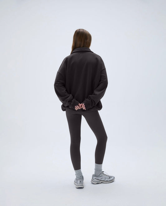 "A" Oversized Funnel Neck Zip Sweatshirt - Coffee Bean/Marshmallow White