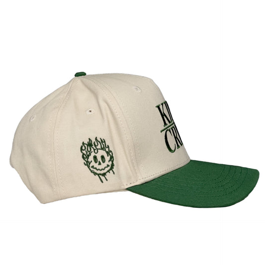 "SMILEY" 5 PANEL SNAPBACK - CREAM / OLIVE