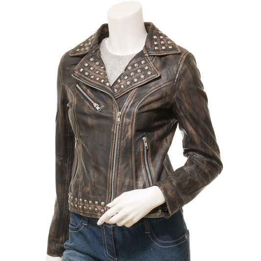 WOMEN'S VINTAGE LEATHER BIKER JACKET: ALTHA