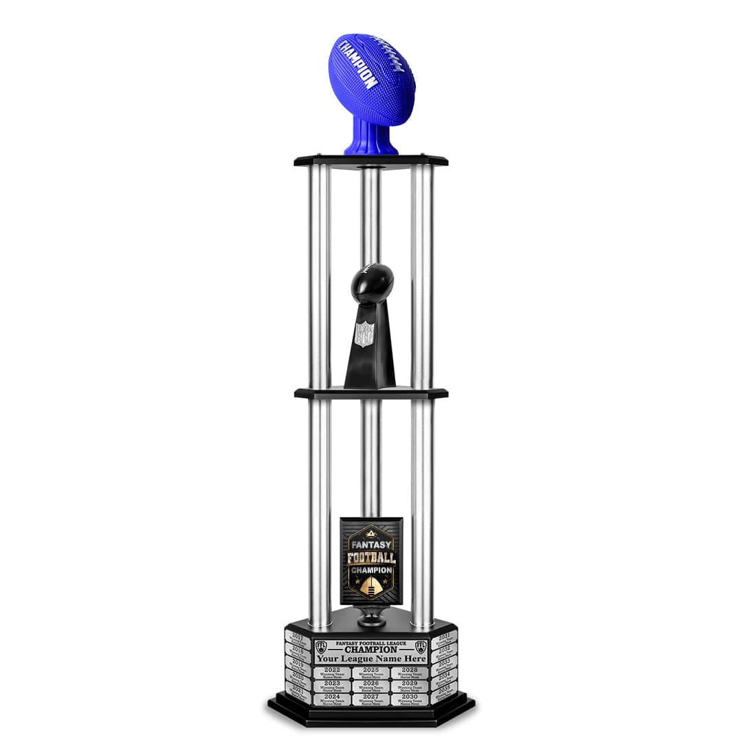 TrophySmack 26”-56” Fantasy Football Perpetual Trophy - Blue Football