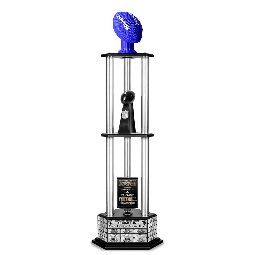 TrophySmack 26”-56” Fantasy Football Perpetual Trophy - Blue Football