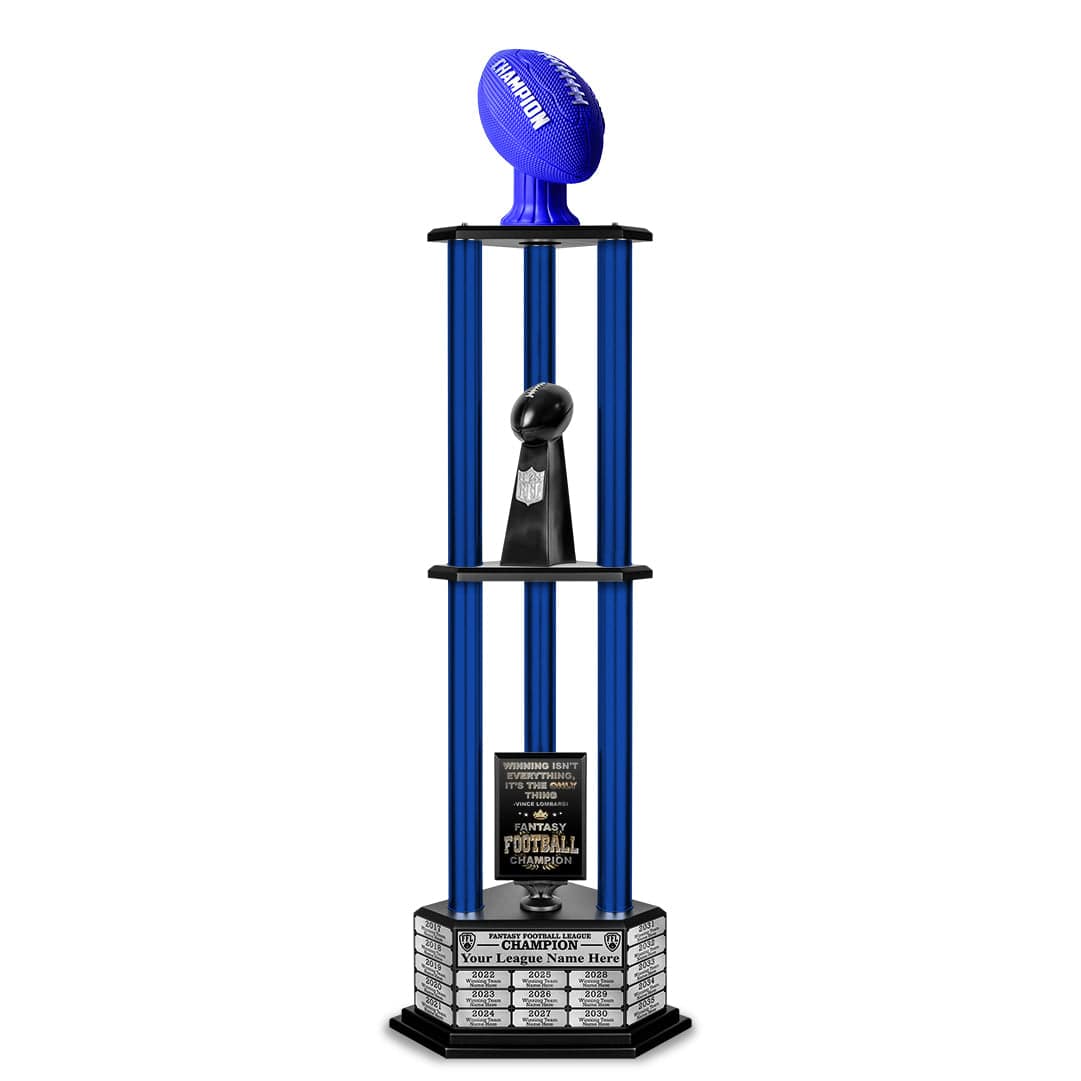 TrophySmack 26”-56” Fantasy Football Perpetual Trophy - Blue Football