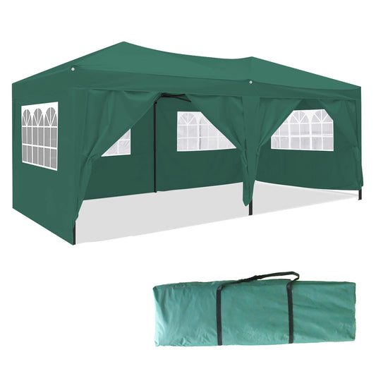10'x20' EZ Pop Up Canopy Outdoor Portable Party Folding Tent with 6 Removable Side Walls + Carry Bag + 6 Weight Bags