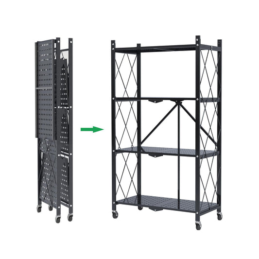 3/4/5-Tier Foldable Shelf, Heavy Duty Metal Rack Storage Shelving Units with Wheels, for Home Office Kitchen Garage,