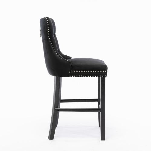2 Piece Velvet Bar Stool With Button Tufted Trim And Wooden Legs
