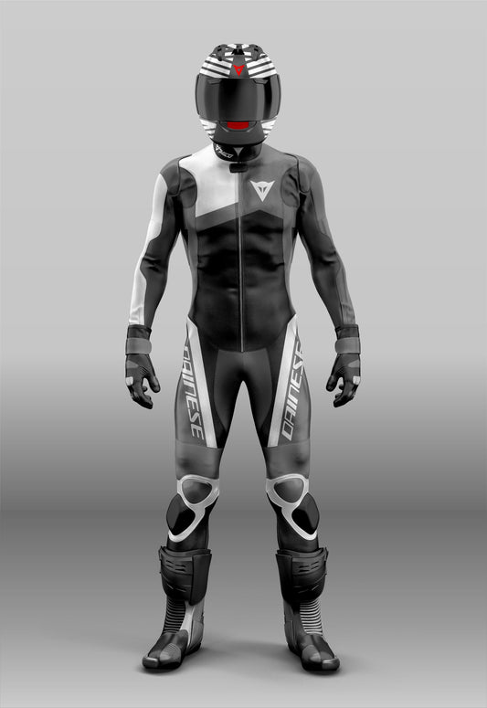 Adria Leather Motorbike Racing Suit Black White & Grey - Milo Racing Suit