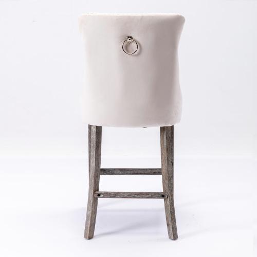 2 Piece Velvet Bar Stool With Button Tufted Trim And Wooden Legs