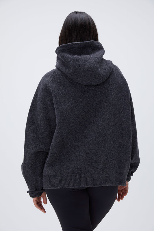 ADA Oversized Knit Hoodie - Dark Grey/Cream