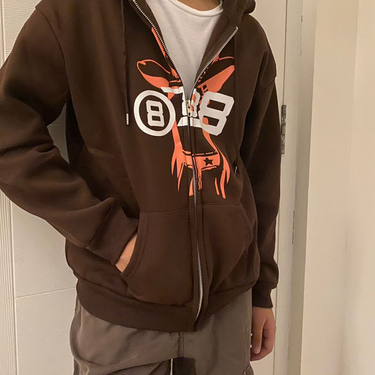 88 Brown Anime Zip up Hoodie