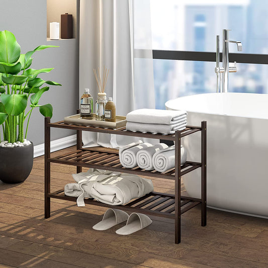 3-Tier Wood Shoe Rack Premium Stackable Shoe Organizer Shelf Storage for Hallway Closet