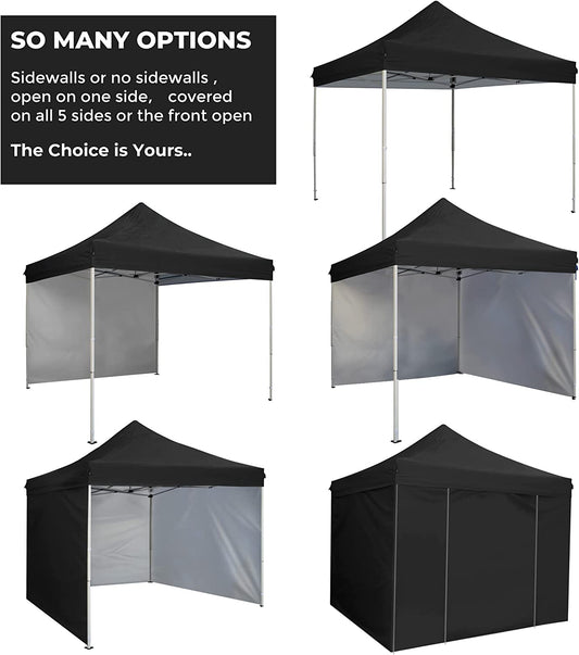 10' x 10' Pop Up Removable Sidewall Canopy Tent-Waterproof with Rolling Storage Bag