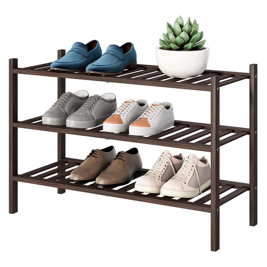 3-Tier Wood Shoe Rack Premium Stackable Shoe Organizer Shelf Storage for Hallway Closet