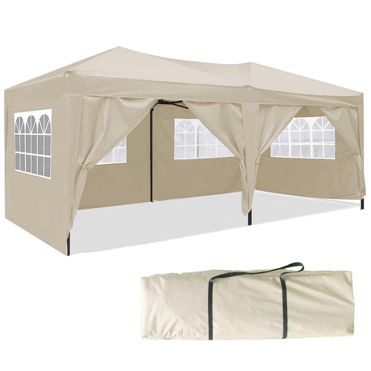10'x20' EZ Pop Up Canopy Outdoor Portable Party Folding Tent with 6 Removable Side Walls + Carry Bag + 6 Weight Bags