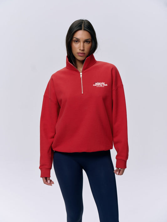 Adanola Running Oversized Funnel Neck Zip Sweatshirt - Classic Red