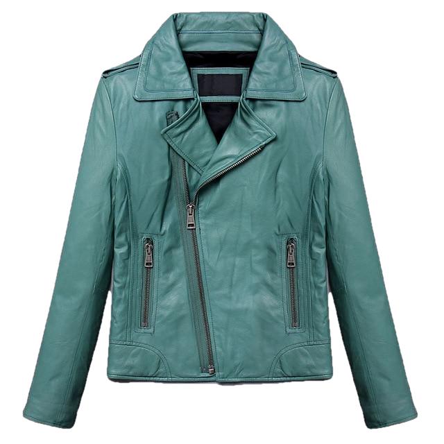 Candy Women Lambskin Genuine Leather Slim Short Motorcycle Biker Jacket-Womens Leather Jacket-Inland Leather Co.-Cyan-XL-Inland Leather Co.