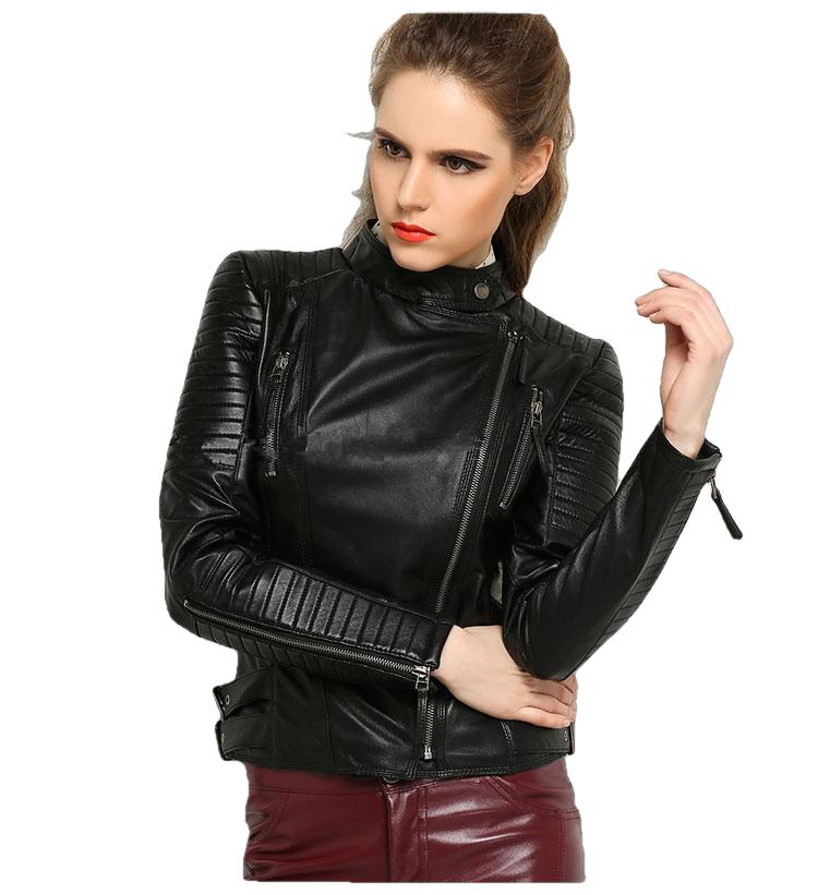 Grandeur 100% Real Sheepskin Coat Female Genuine Leather Jacket-Womens Leather Jacket-Inland Leather Co.-Black-XS-Inland Leather Co.