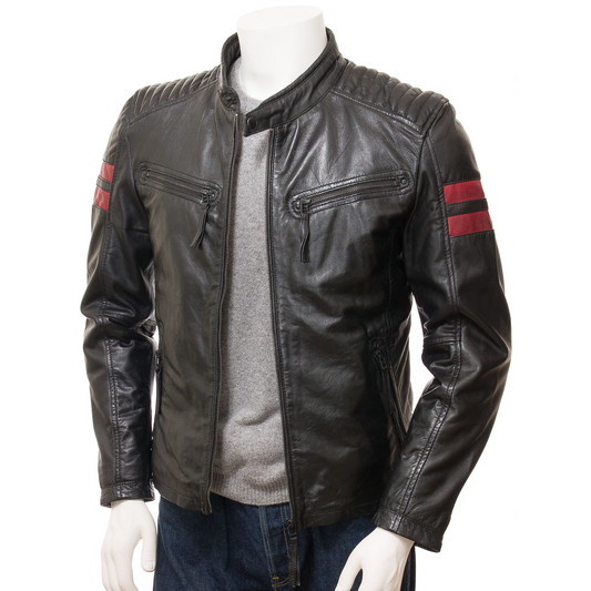 MEN'S BLACK LEATHER BIKER JACKET: CAMERON