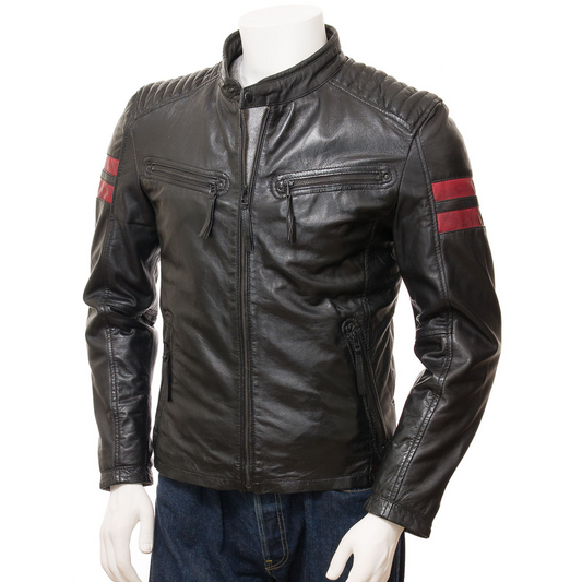 MEN'S BLACK LEATHER BIKER JACKET: CAMERON