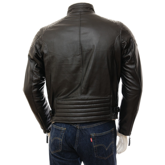 MEN'S BLACK LEATHER BIKER JACKET: HEBRON