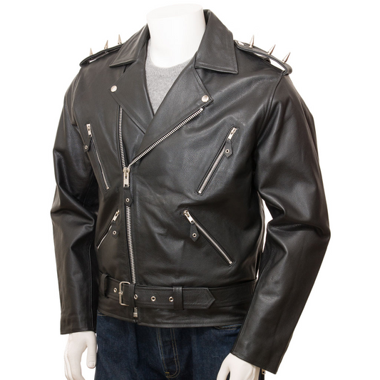 MEN'S BLACK LEATHER BIKER JACKET: KENT