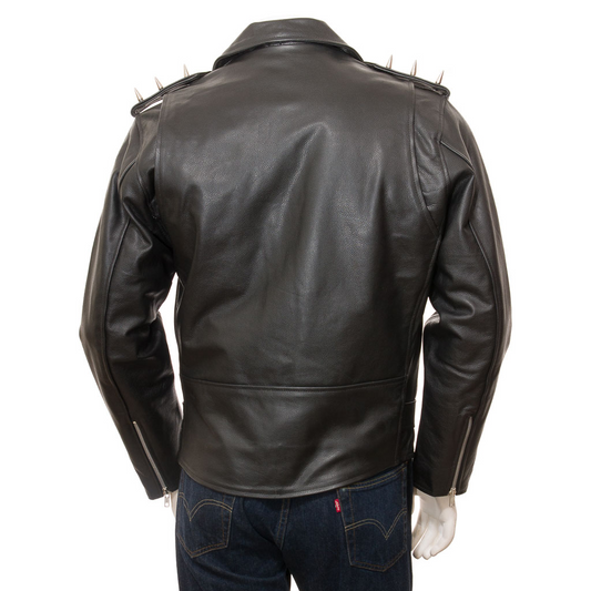 MEN'S BLACK LEATHER BIKER JACKET: KENT