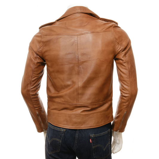 MEN'S BROWN LEATHER BIKER JACKET: SALEM