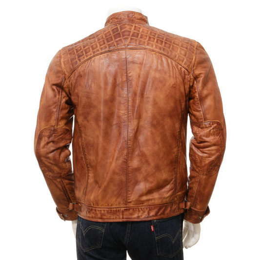 MEN'S BROWN LEATHER BIKER JACKET: OAKFIELD