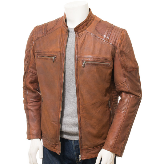 MEN'S BROWN LEATHER BIKER JACKET: ORWELL