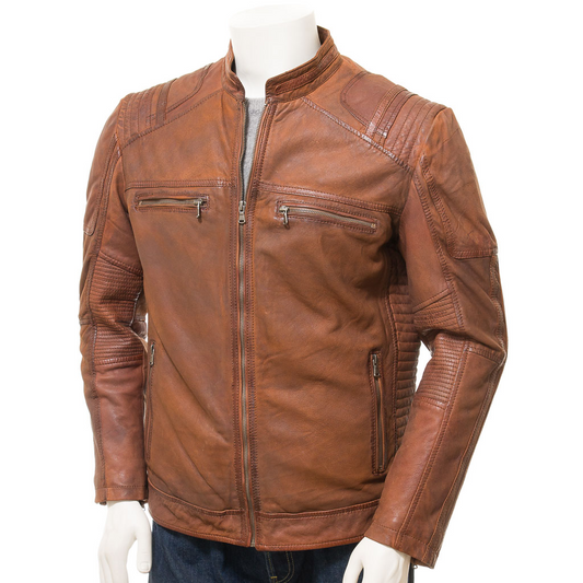 MEN'S BROWN LEATHER BIKER JACKET: ORWELL