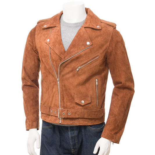 MEN'S BROWN SUEDE BIKER JACKET: PARISH