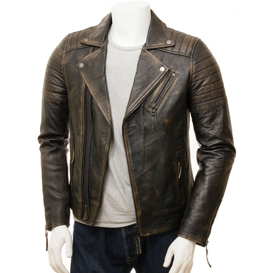 MEN'S VINTAGE LEATHER BIKER JACKET: PELHAM