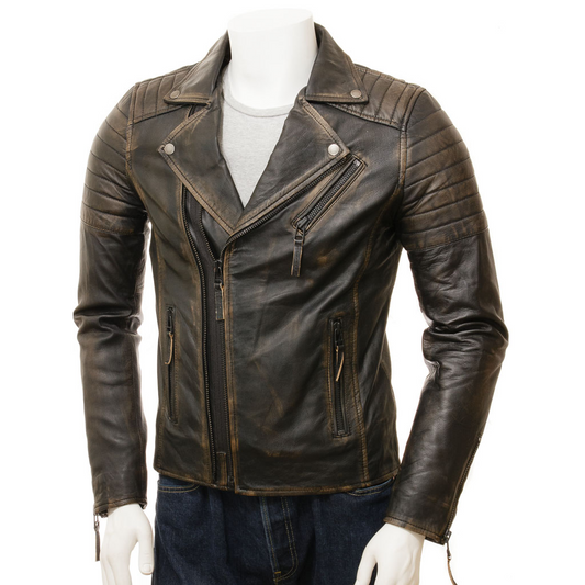 MEN'S VINTAGE LEATHER BIKER JACKET: PELHAM