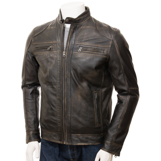 MEN'S VINTAGE LEATHER BIKER JACKET: PORTER