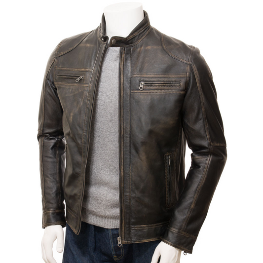 MEN'S VINTAGE LEATHER BIKER JACKET: PORTER