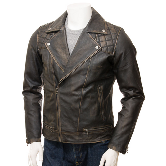 MEN'S VINTAGE LEATHER BIKER JACKET: POTTER