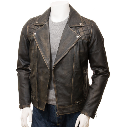 MEN'S VINTAGE LEATHER BIKER JACKET: POTTER