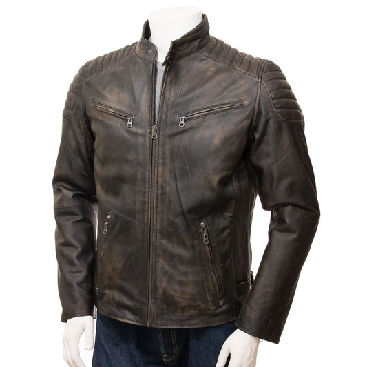 MEN'S VINTAGE LEATHER BIKER JACKET: PRESTON