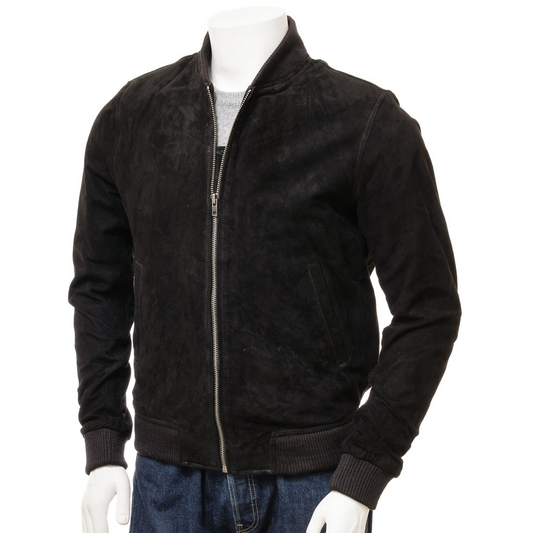 MEN'S BLACK SUEDE BOMBER JACKET: BEEKMAN