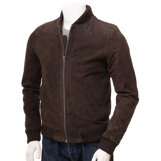 MEN'S BROWN SUEDE BOMBER JACKET: BERGEN