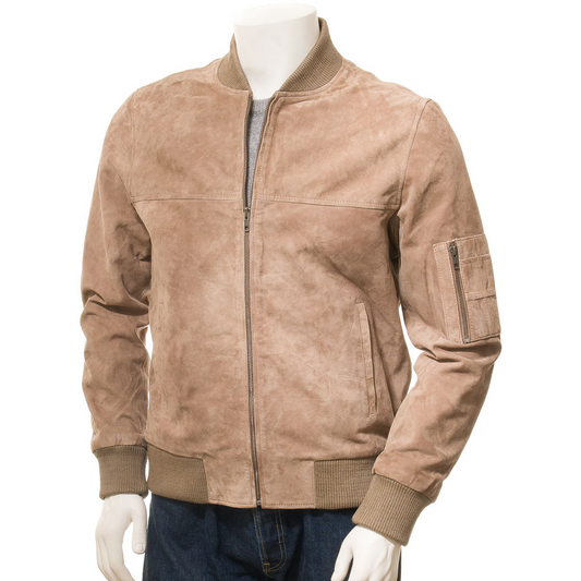 MEN'S SAND SUEDE BOMBER JACKET: BIRDSALL
