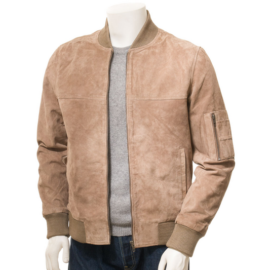 MEN'S SAND SUEDE BOMBER JACKET: BIRDSALL