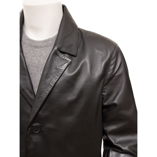 MEN'S CLASSIC BLACK LEATHER OVERCOAT: CAMBRIDGE