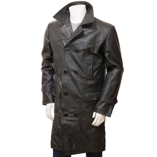 MEN'S BLACK LEATHER TRENCH COAT: CAMDEN