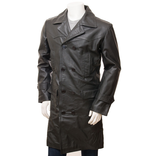 MEN'S BLACK LEATHER TRENCH COAT: CAMDEN