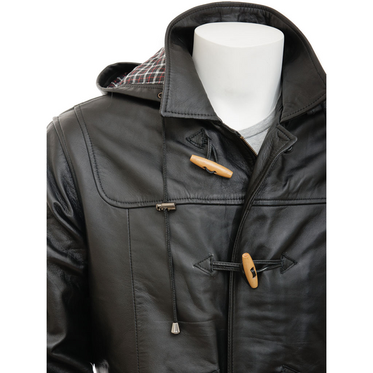 MEN'S LEATHER DUFFLE COAT IN BLACK: CAMILLUS