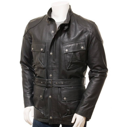 MEN'S CLASSIC BLACK LEATHER JACKET: CANAAN