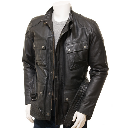 MEN'S CLASSIC BLACK LEATHER JACKET: CANAAN