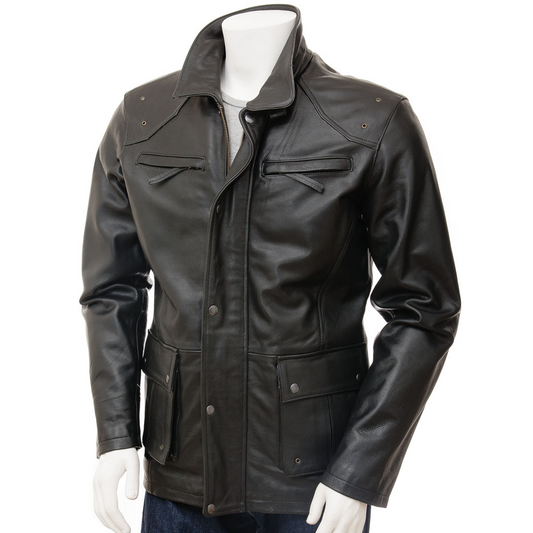 MEN'S LEATHER JACKET IN BLACK: CARMEL