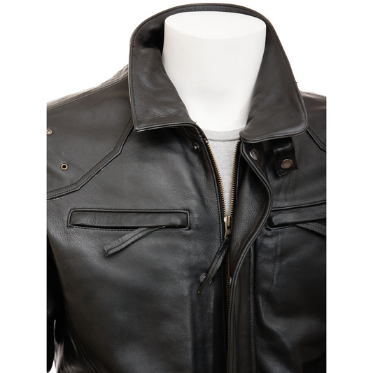 MEN'S LEATHER JACKET IN BLACK: CARMEL